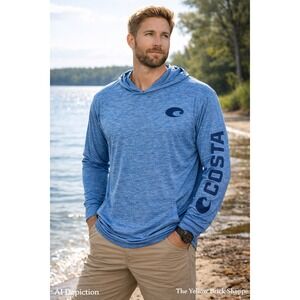 Costa Men's Performance Hoodie Long Sleeve Shirt Blue Size XL
